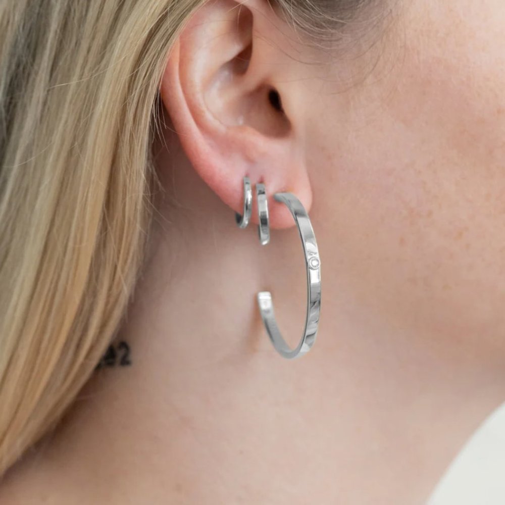 Hoop Earring with Lab Grown Diamond - Sterling Silver